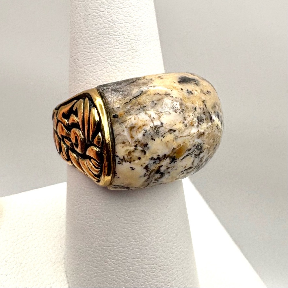 Studio Barse Natural Moss Agate Golden Bronze Southwestern Style Ring - Picture 4 of 6